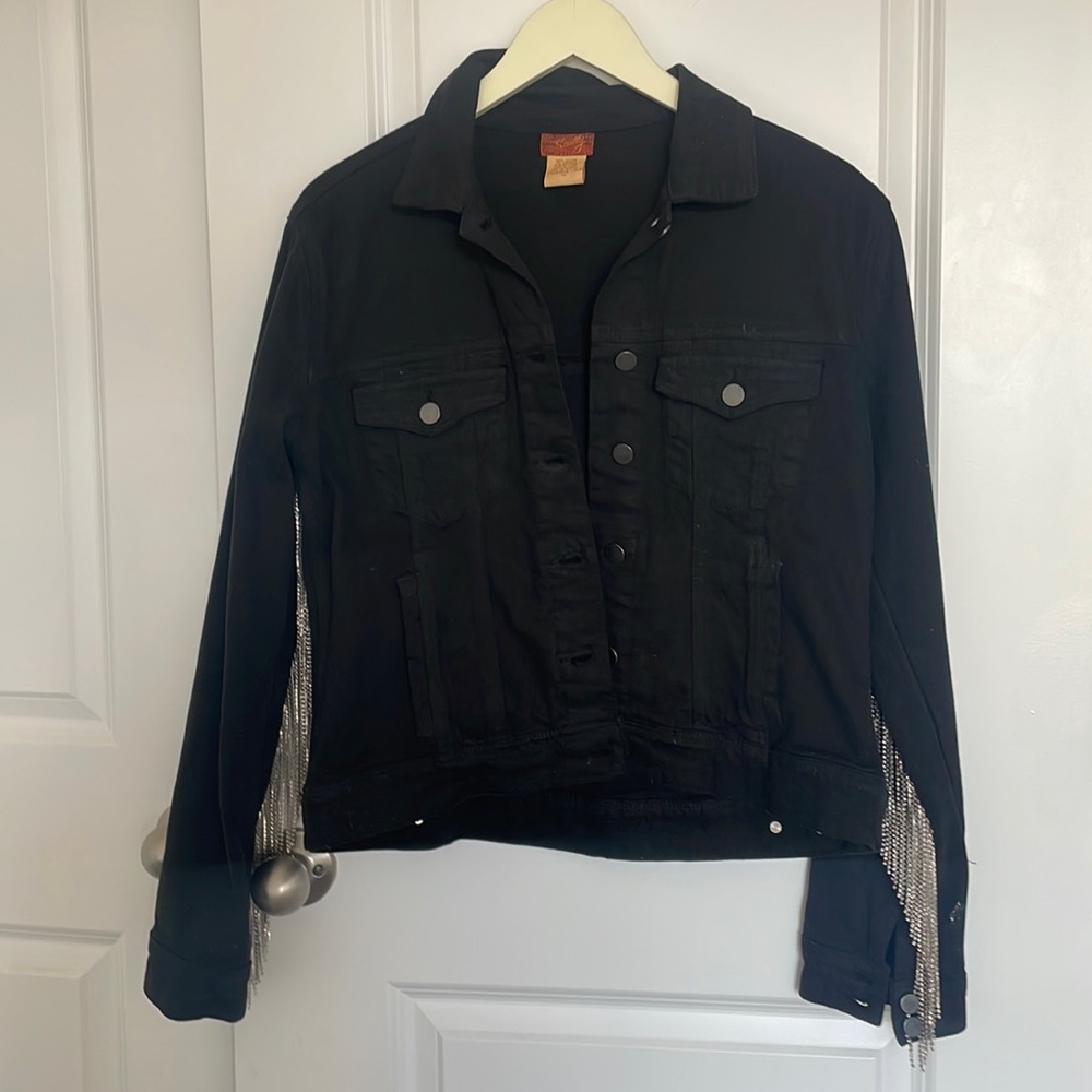 Scully Black Denim Jacket with Rhinestone Fringe - Size XS fits like a S